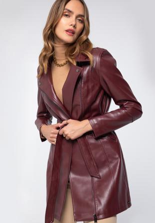 Women's faux leather belted coat, cherry, 97-9P-101-3-M, Photo 1