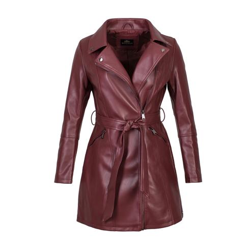 Women's faux leather belted coat, cherry, 97-9P-101-3-L, Photo 20