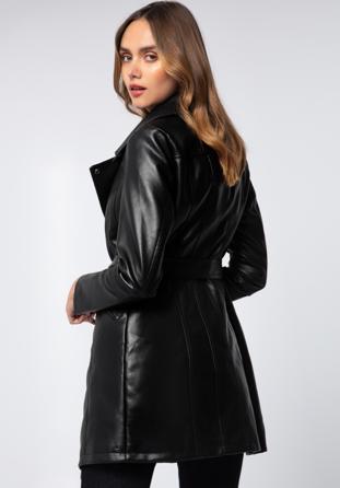 Women's faux leather belted coat