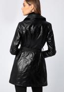 Damski płaszcz z ekoskóry z paskiem, czarno-grafitowy, 97-9P-101-3-2XL, Zdjęcie 6