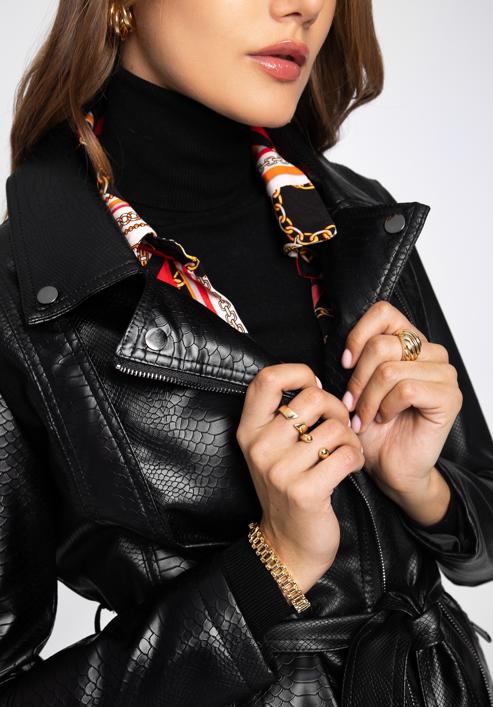 Women's faux leather belted coat, black-graphite, 97-9P-101-1P-XL, Photo 7