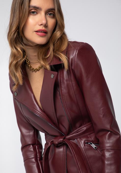 Women's faux leather belted coat, cherry, 97-9P-101-1P-XL, Photo 7