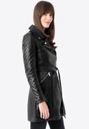 Women's faux leather belted coat with quilted detail, black, 97-9P-101-1Q-S, Photo 3