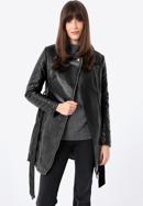 Women's faux leather belted coat with quilted detail, black, 97-9P-101-1Q-XL, Photo 4