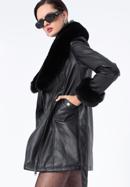 Damski płaszcz z ekoskóry ze wstawkami ze sztucznego futerka, czarny, 97-9P-108-1-XL, Zdjęcie 5