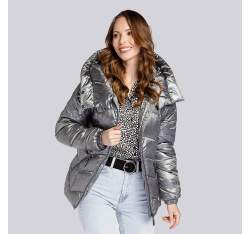 Damska kurtka z nylonu pikowana w zygzaki, srebrny, 93-9D-403-8-L, Zdjęcie 1