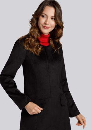 Damski płaszcz z wełną pudełkowy, czarny, 93-9W-702-1-2XL, Zdjęcie 1