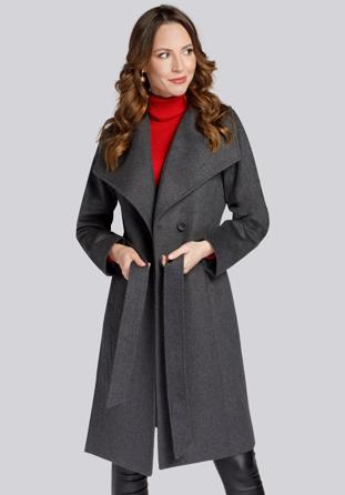 Damski płaszcz z wełną szlafrokowy, szary, 93-9W-701-8-2XL, Zdjęcie 1