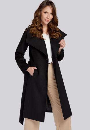 Damski płaszcz z wełną szlafrokowy, czarny, 93-9W-701-1-L, Zdjęcie 1