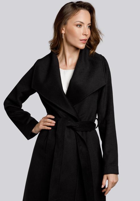 Damski płaszcz z wełną szlafrokowy, czarny, 93-9W-701-8-XL, Zdjęcie 5