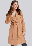 Damski płaszcz z wełną szlafrokowy, beżowy, 93-9W-701-8-XL, Zdjęcie 6
