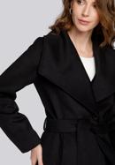 Damski płaszcz z wełną szlafrokowy, czarny, 93-9W-701-8-XL, Zdjęcie 7