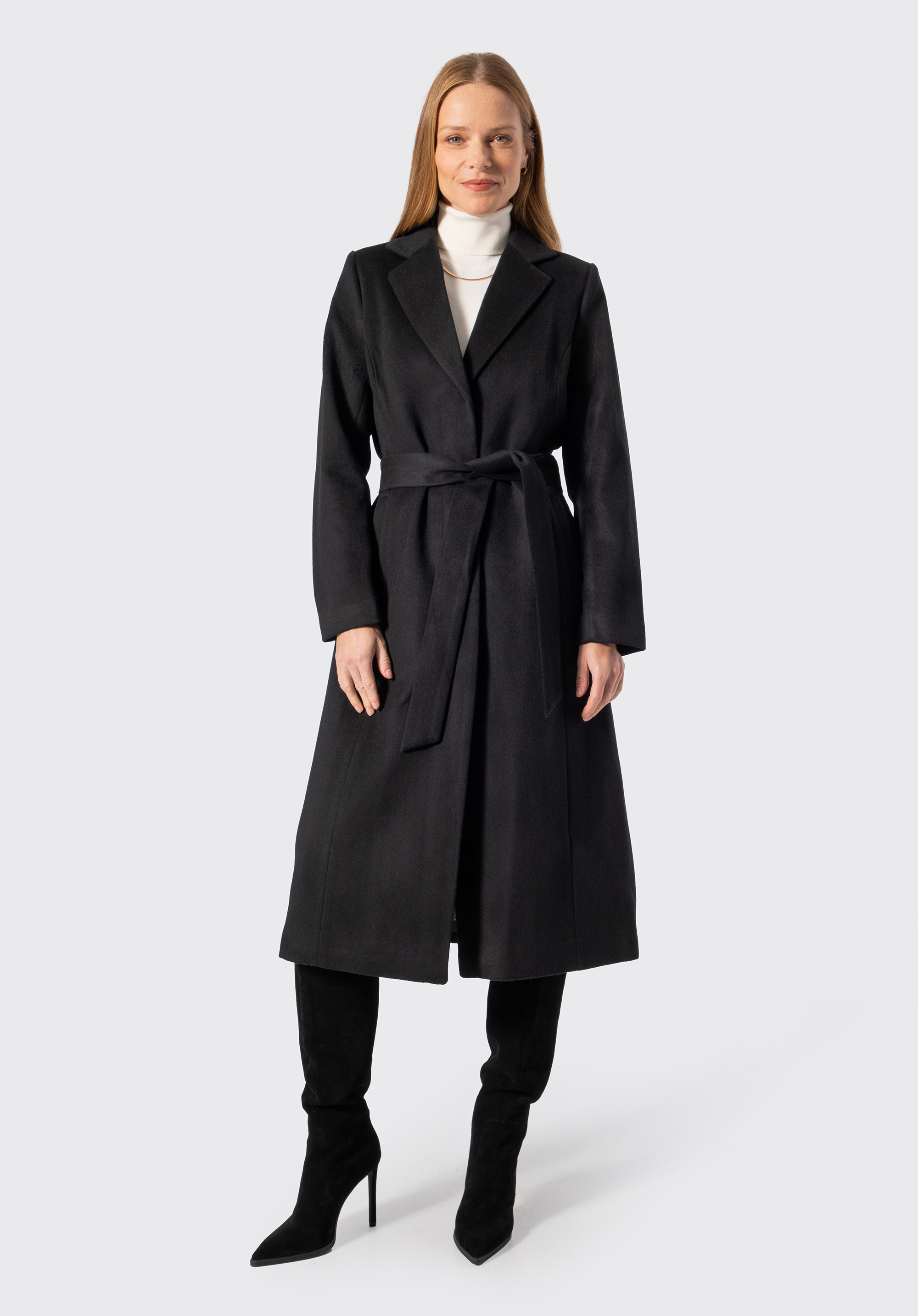 Women's wool and cashmere coat, black, 103-9W-700-1-XL, Photo 1