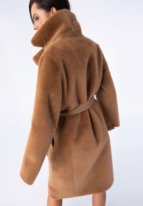 Damski płaszcz z wiązaniem dwustronny, camelowy, 97-9W-004-5-L, Zdjęcie 10