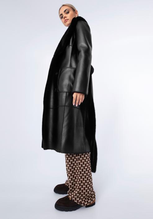 Women's reversible belted coat, black, 97-9W-004-5-XL, Photo 2