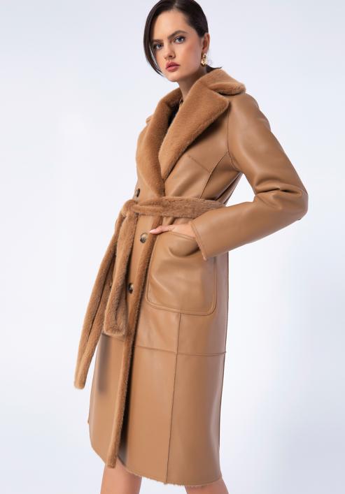 Women's reversible belted coat, camel, 97-9W-004-5-L, Photo 2