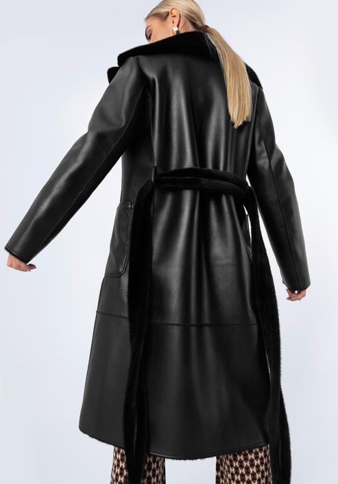 Women's reversible belted coat, black, 97-9W-004-5-L, Photo 3