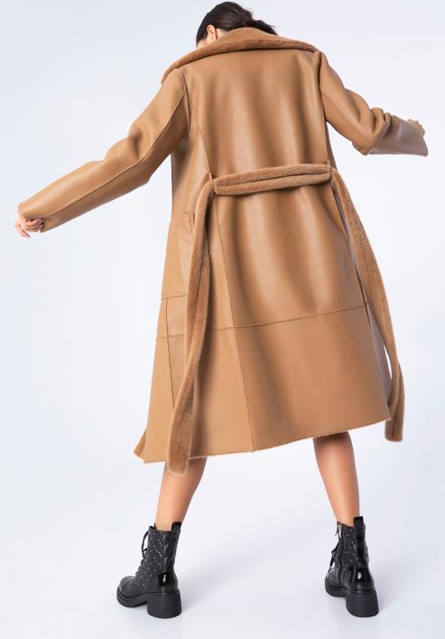 Damski płaszcz z wiązaniem dwustronny, camelowy, 97-9W-004-1-XL, Zdjęcie 5