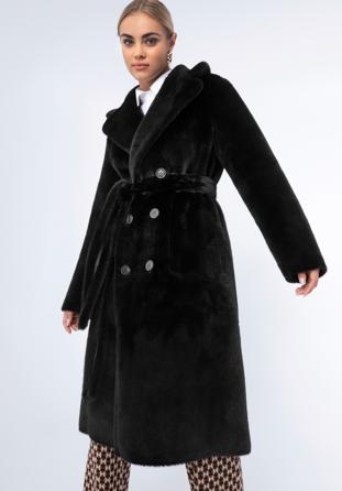 Damski płaszcz z wiązaniem dwustronny, czarny, 97-9W-004-1-M, Zdjęcie 1