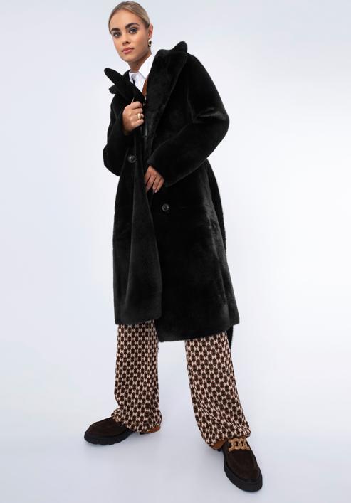 Women's reversible belted coat, black, 97-9W-004-5-L, Photo 8