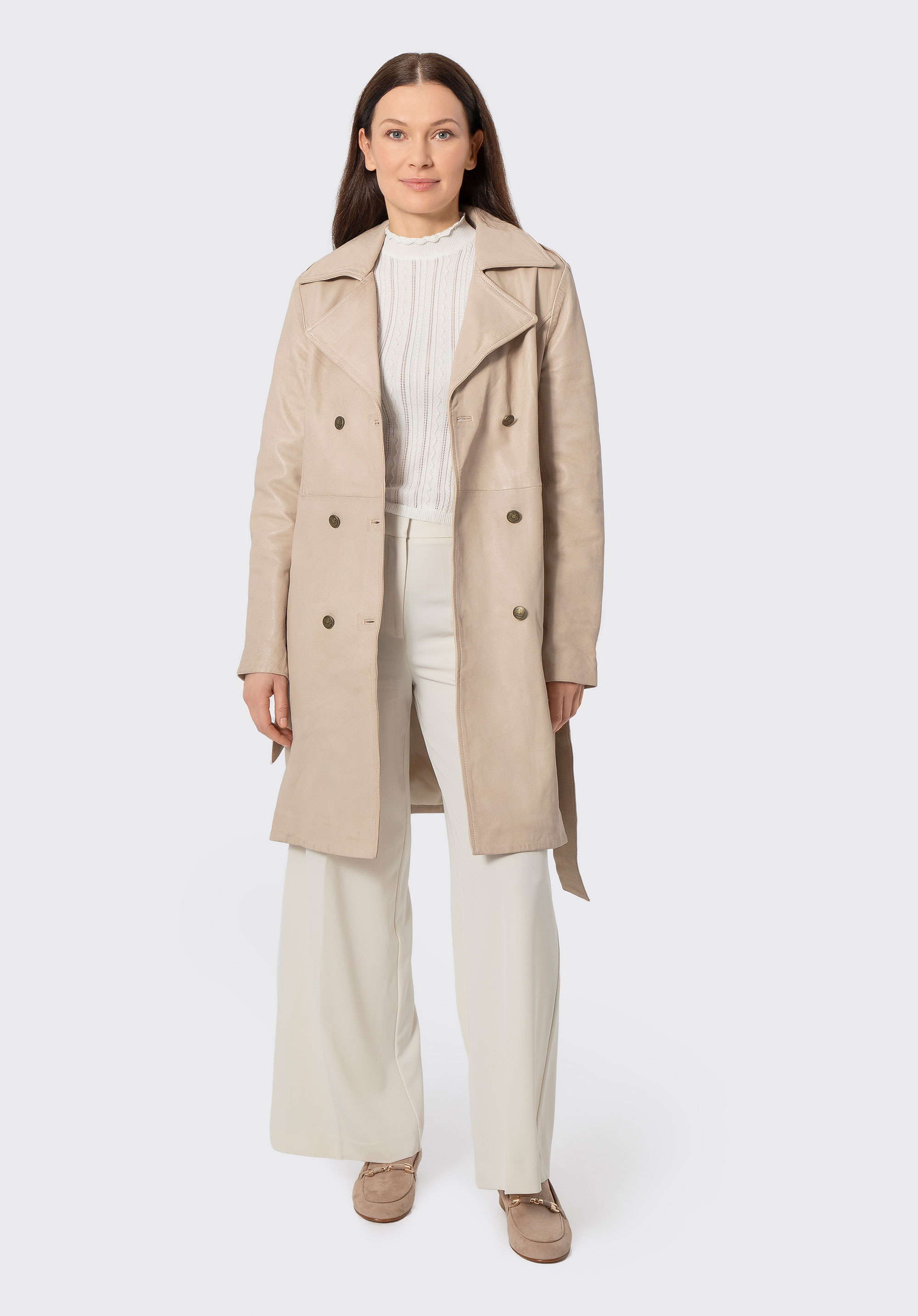 Women's leather coat, cream, 100-09-406-0-M, Photo 1