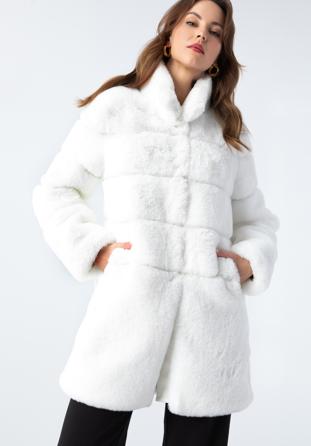 Damski płaszcz ze sztucznego futra, ecru, 97-9W-000-0-XL, Zdjęcie 1
