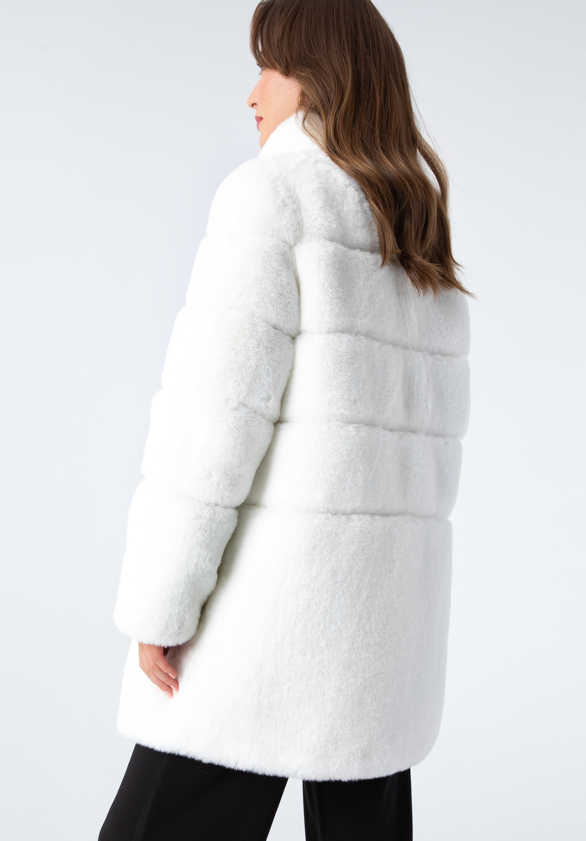 Cream panelled discount hooded fur coat