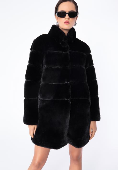 Damski płaszcz ze sztucznego futra, czarny, 97-9W-000-0-S, Zdjęcie 6