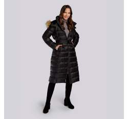 Damski płaszcz zimowy klasyczny z kapturem, czarny, 93-9D-401-1-3XL, Zdjęcie 1