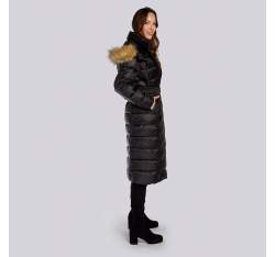 Damski płaszcz zimowy klasyczny z kapturem, czarny, 93-9D-401-1-S, Zdjęcie 1