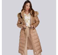 Women's full length padded coat with hood, beige, 93-9D-401-5-S, Photo 1