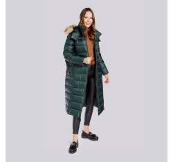 Damski płaszcz zimowy klasyczny z kapturem, zielony, 93-9D-401-Z-L, Zdjęcie 1