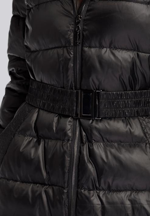 Damski płaszcz zimowy klasyczny z kapturem, czarny, 93-9D-401-1-XL, Zdjęcie 6