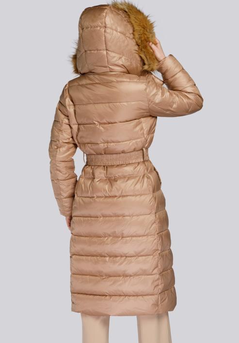 Damski płaszcz zimowy klasyczny z kapturem, beżowy, 93-9D-401-5-XL, Zdjęcie 6