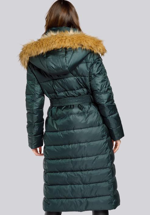 Damski płaszcz zimowy klasyczny z kapturem, zielony, 93-9D-401-Z-2XL, Zdjęcie 7