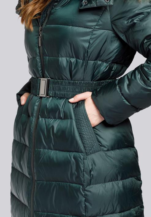Damski płaszcz zimowy klasyczny z kapturem, zielony, 93-9D-401-Z-2XL, Zdjęcie 8