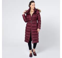 Damski płaszcz zimowy pikowany z kapturem, bordowy, 95-9D-400-3-XS, Zdjęcie 1