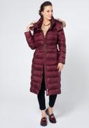 Damski płaszcz zimowy pikowany z kapturem, bordowy, 95-9D-400-1-2XL, Zdjęcie 1