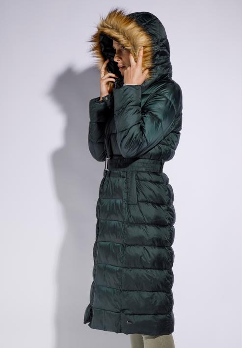 Damski płaszcz zimowy pikowany z kapturem, zielony, 95-9D-400-3-2XL, Zdjęcie 4
