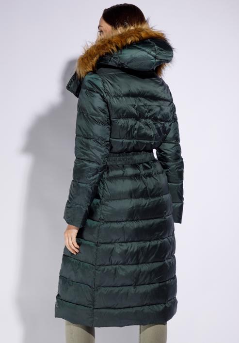 Damski płaszcz zimowy pikowany z kapturem, zielony, 95-9D-400-1-L, Zdjęcie 5