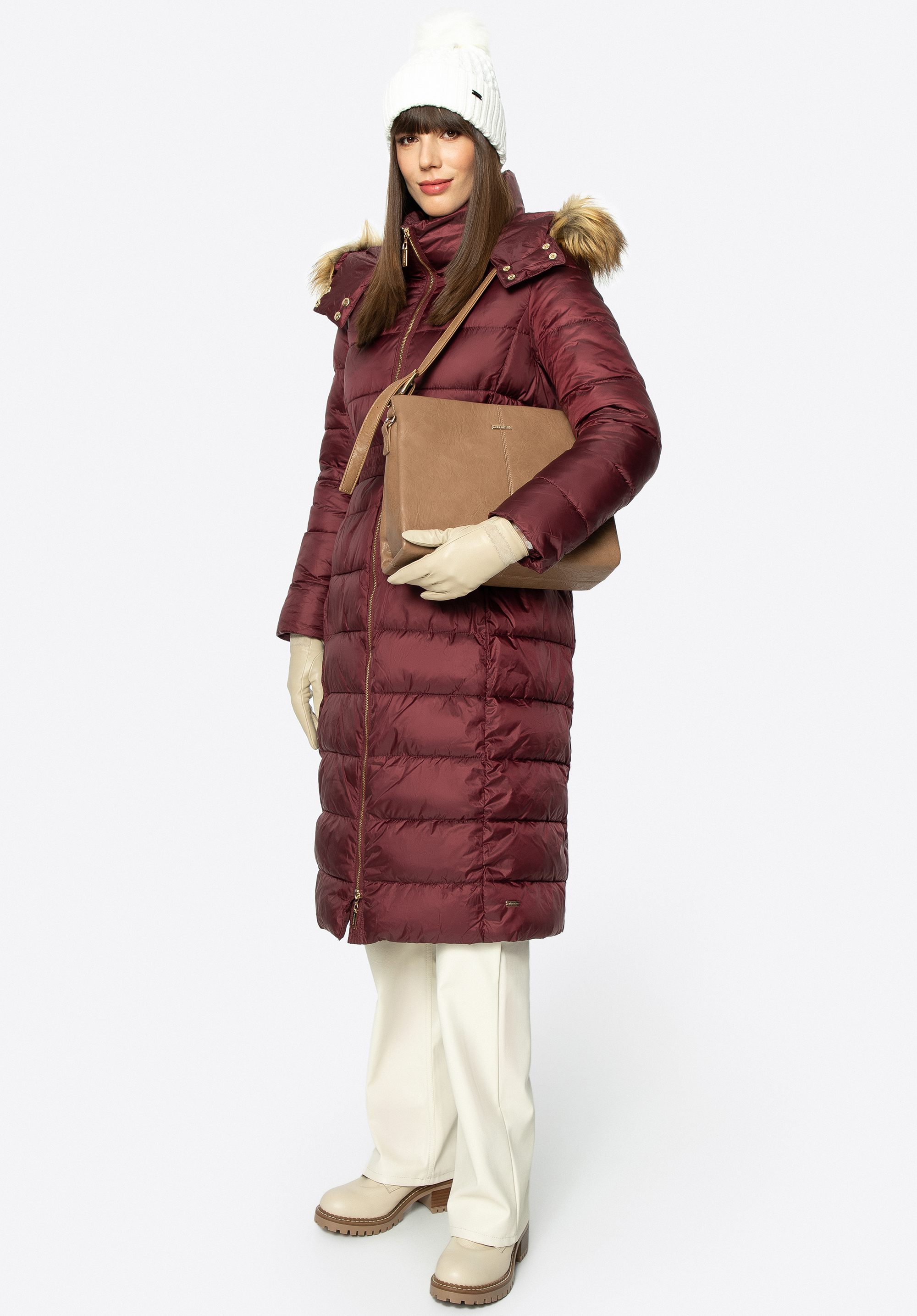 Burgundy hooded coat fashion