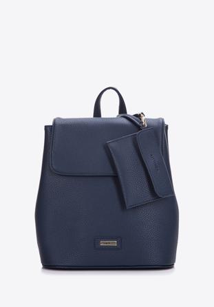 Women's faux leather backpack, navy blue, 97-4Y-240-7, Photo 1