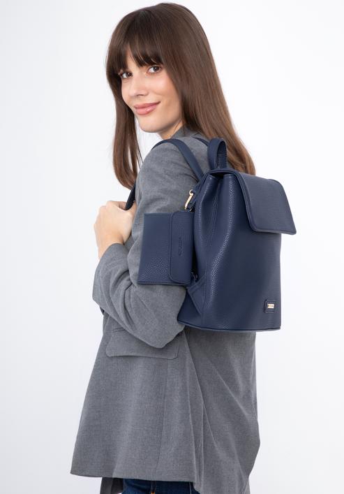 Women's faux leather backpack, navy blue, 97-4Y-240-4, Photo 15