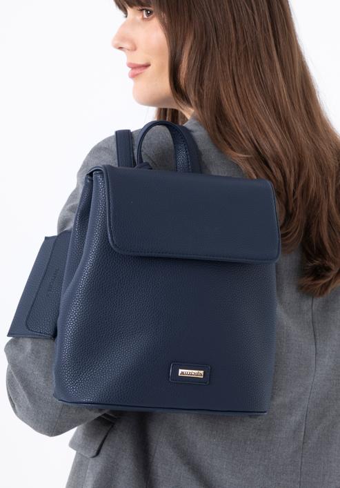 Women's faux leather backpack, navy blue, 97-4Y-240-4, Photo 16