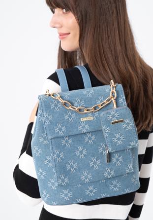 Women's monogram denim backpack purse, blue, 97-4Y-213-7, Photo 1