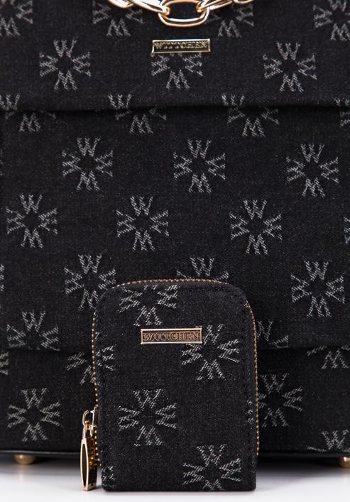 Damski plecak dżinsowy w monogram z etui, czarny, 97-4Y-213-8, Zdjęcie 4