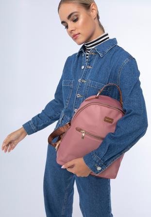 Damski plecak nylonowy prosty, różowy, 97-4Y-102-P, Zdjęcie 1