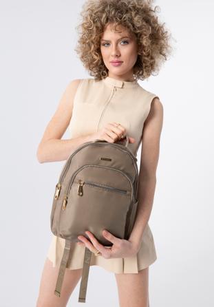 Women's nylon backpack, beige grey, 98-4Y-105-8, Photo 1