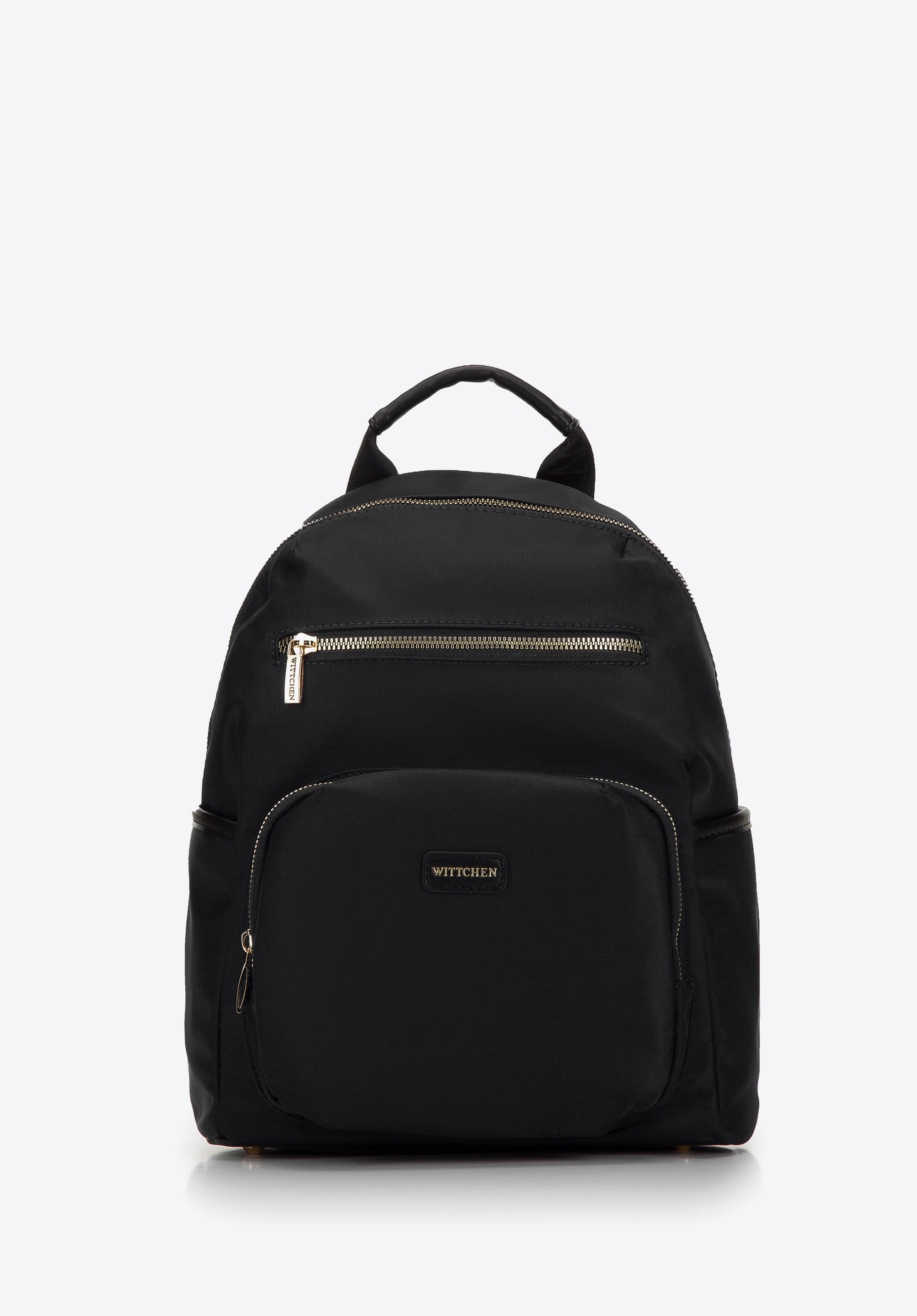 Women's nylon backpack with front pockets, black, 97-4Y-105-1, Photo 1