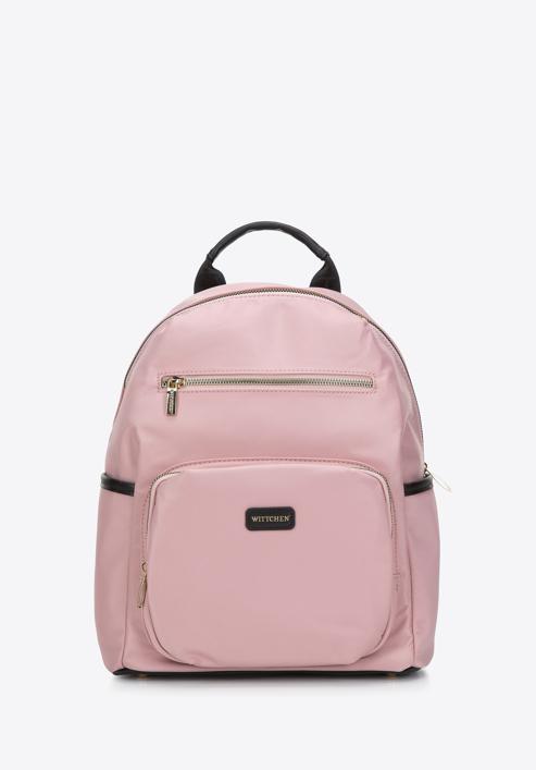 Women's nylon backpack with front pockets, pink, 97-4Y-105-6, Photo 1